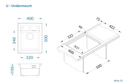 Мойка для кухни Alveus Granital ATROX 10 ARCTIC - G11 400x500 1139079