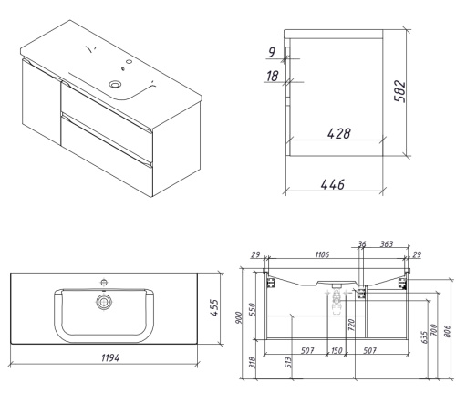 Тумба подвесная Caprigo Forte 100 36117L-SF022