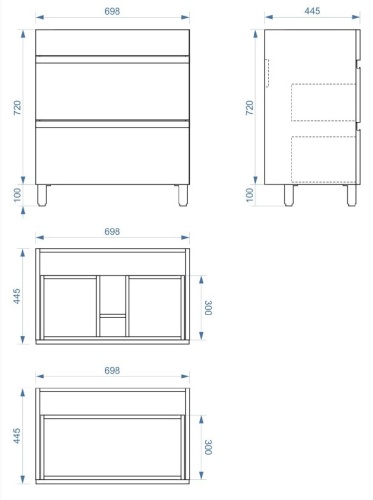 Тумба напольная Vela Мира Лайт 70Н под Classica (бетон/черный мат) TU2816