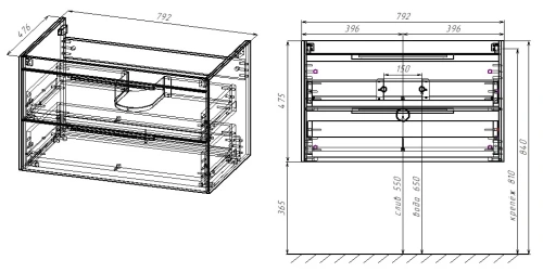 Тумба подвесная Vincea Chiara 2D 800 R.Oak VMC-2C2800RO