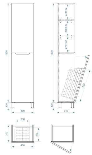 Пенал напольный Vela Верона 40НБК (бельевая корзина) петли левые RS633481