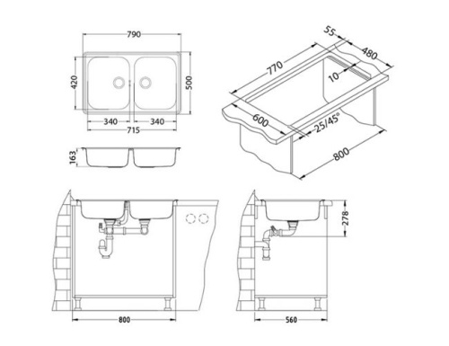 Мойка для кухни Alveus LINE 80 NAT-60 790x500 1065686