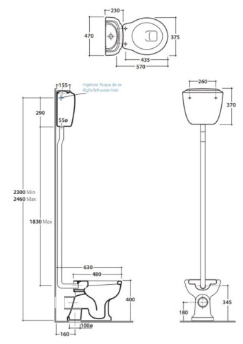 Труба для высокого бачка Globo Paestum BA011