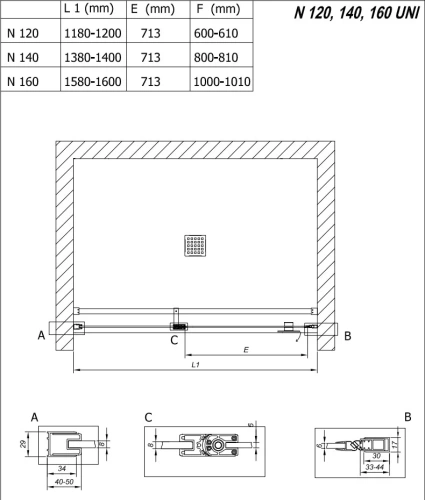 Душевая дверь Kolpa-San Andromeda N 160 black transparent 516800