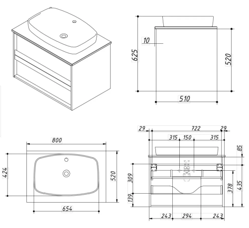 Тумба подвесная Caprigo Baltic 80 BAL80-2873
