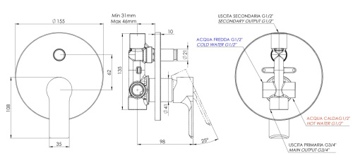 Смеситель для душа Mariani Kali B16173KL