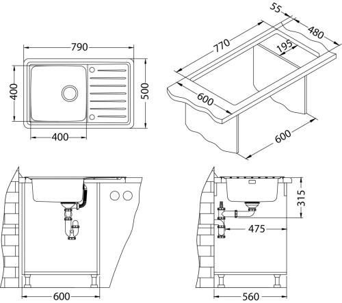 Мойка для кухни Alveus GALEO 20 SAT 90 FI 790x500 1128553