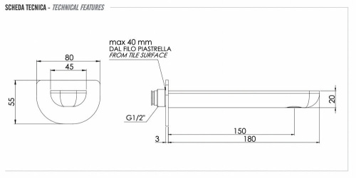 Излив настенный 18 см Remer Infinity 91IVO, бронза