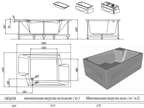 Ванна акриловая Kolpa-San Nabucco 190x120