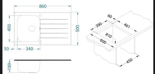 Мойка для кухни Alveus GLASSIX UP 10 RAL9005-90 (белый цвет) 860x500 1123819