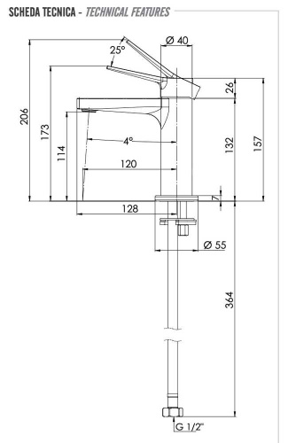 Смеситель для раковины Remer Slash SL12XV, сталь