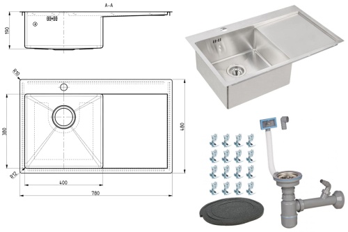 Мойка для кухни Alveus QUARTO 30 BRS-90 780х480 1124384