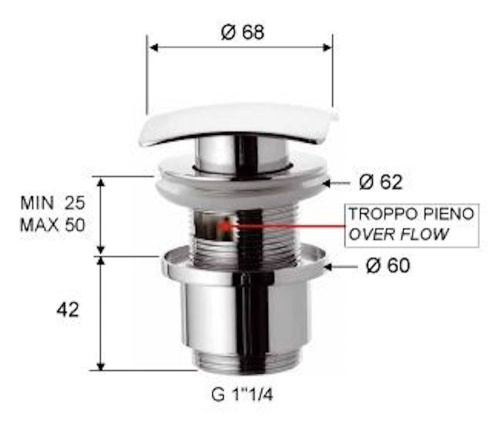 Донный клапан с переливом 1”1/4 Remer 905SCC2114