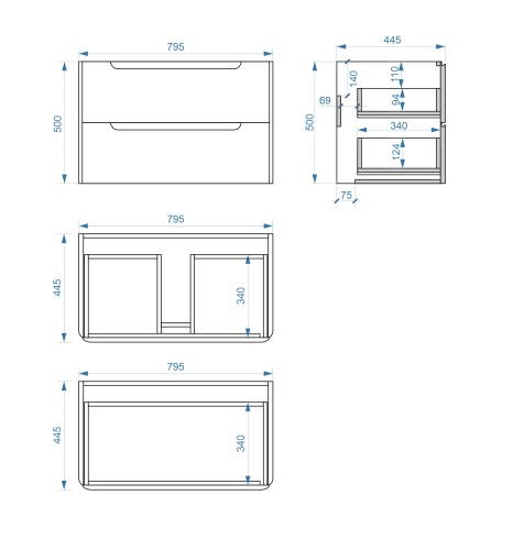 Тумба подвесная Vela Венеция 80П под Рондо (черный матовый) TU278003