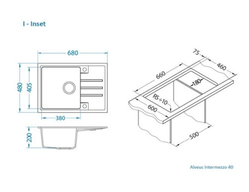 Мойка для кухни Alveus Granital INTERMEZZO 40 G55 BEIGE 680x480x200 1144966