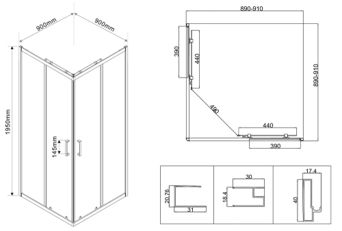 Душевой уголок Vincea City VSS-5CT900CLGM
