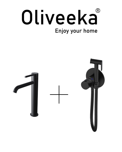 Гигиенический душ с термостатом со смесителем Oliveeka OL-829909+88239017-MB, черный матовый