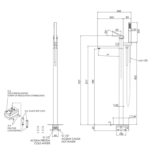 Смеситель для ванны Remer Absolute AU08BG, золото брашированное