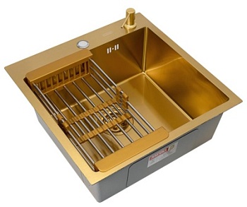Комплект Arfeka Eco AR мойка 500*500, коландер, дозатор gold