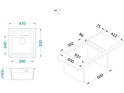 Мойка для кухни Alveus Granital ATROX 20 CARBON - G91 470x500 1148161