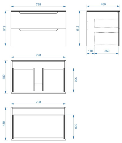 Тумба подвесная Vela Венеция 80П под столешницу белый матовый TU27064