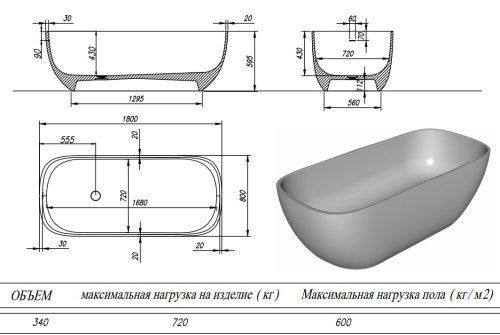 Ванна из искусственного камня Kolpa-San Gloria FS 180x80