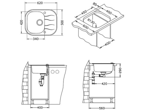 Мойка для кухни Alveus WAVE 10 (Цвет под заказ) 620x500 1102936