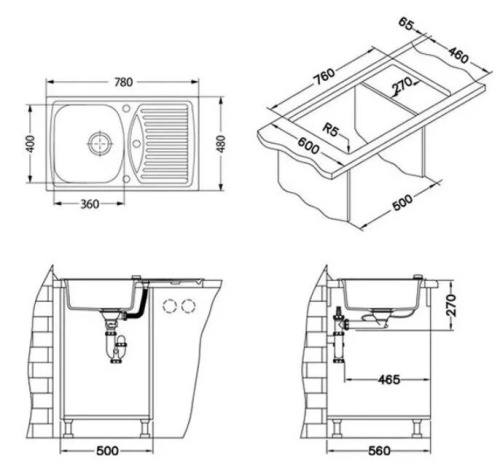 Мойка для кухни Alveus Granital RECORD 30 CARBON-G91 780x480x160 1130331