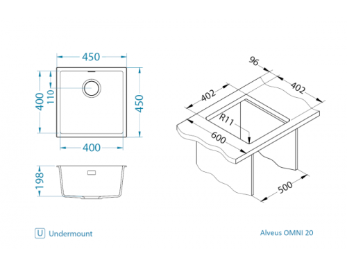 Мойка для кухни Alveus OMNI 20 Granital DEEP BLACK-G90 450x450x198 1150049