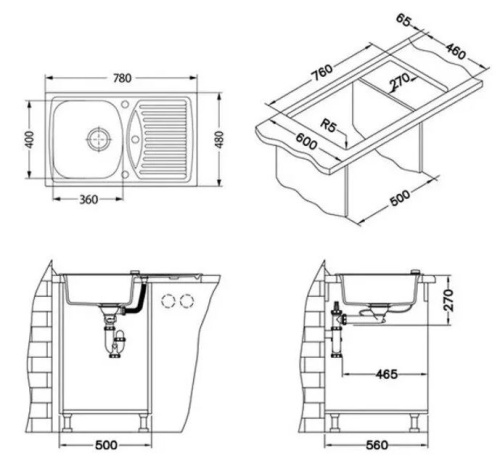 Мойка для кухни Alveus Granital RECORD 30 BEIGE-G55 780x480x160 1130330