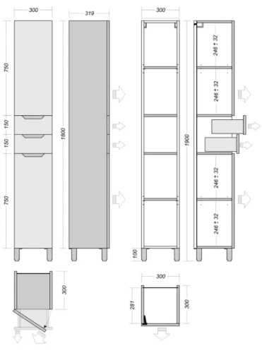 Пенал напольный Vela Верона 30Н2 (двери и ящики) петли левые RS633476