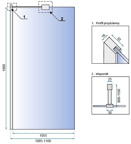 Душевая стенка Rea Aero Black 110x195 K6597