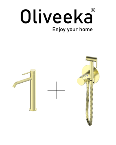 Гигиенический душ с термостатом со смесителем Oliveeka OL-829909+88239017-BG, золотой матовый