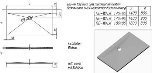 Душевой поддон Kolpa-san Re-walk 180x80 white 597800