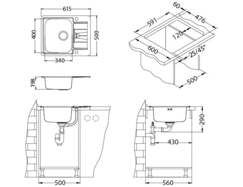 Мойка для кухни Alveus LINE MAXIM 60 SAT-90 610x500 LUX 1085947