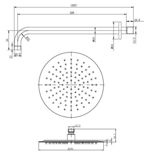 Верхний душ с кронштейном Caprigo Don 99-523-GUN