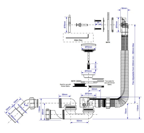 Сифон для ванны McAlpine Slim MP31SSF-CBR