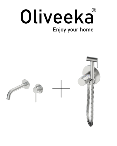 Гигиенический душ с термостатом со смесителем Oliveeka OL-829909+88869017-BN, никель матовый

