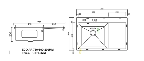 Мойка кухонная Arfeka Eco AR 780*500 L black PVD NANO