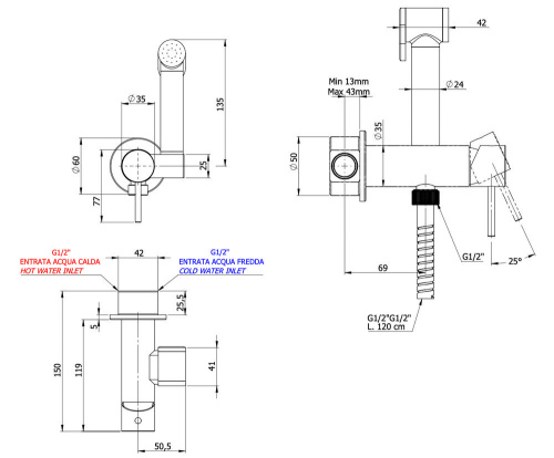 Гигиенический душ Remer X Style X65C25W