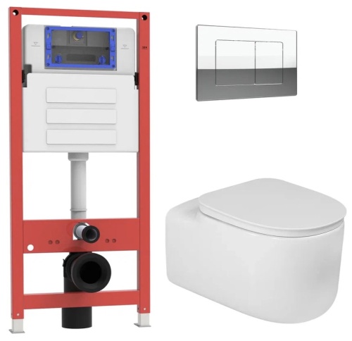 Комплект Oliveeka инсталляция OL-MQ-003 с унитазом OL-G27 и кнопкой OL-E12-CR