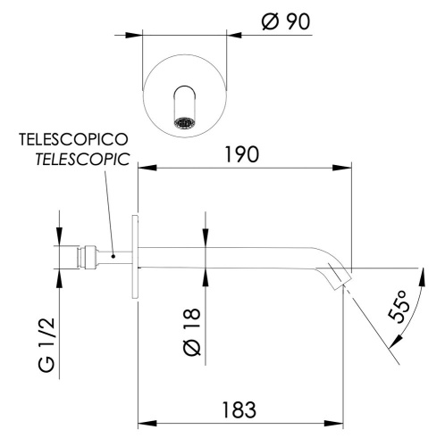 Излив настенный 19 см Daniel Tokyo TK4704BL15