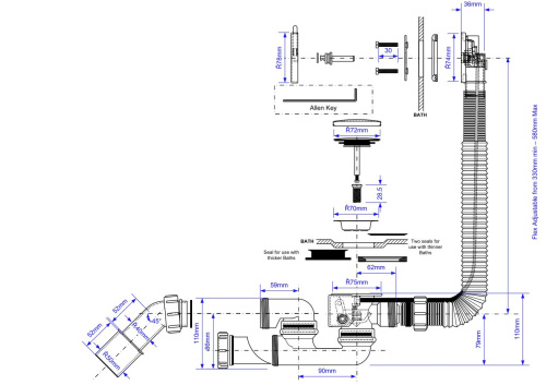Сифон для ванны McAlpine Slim MP31SSF-WHBR белый