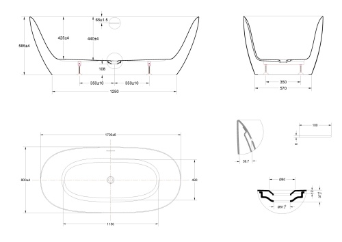 Ванна акриловая Vincea VBT-701-1700MW