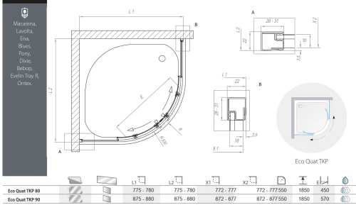 Душевой уголок Kolpa-San Eco quat TKP 90 black transparent 515300