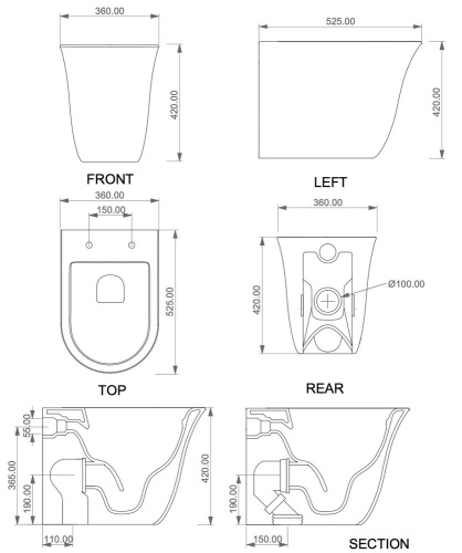 Унитаз приставной GSG Ceramic Design Flut FLWC01000P