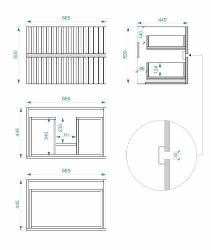 Тумба подвесная Vela Волна 70П под Classica (черный мат) черный гола TU8857