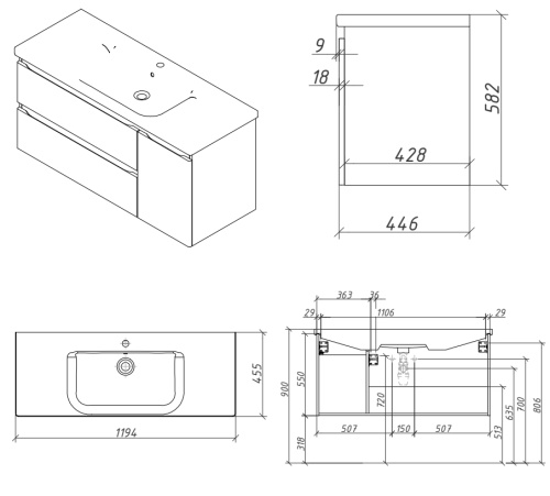 Тумба подвесная Caprigo Forte 100 36117R-SF025