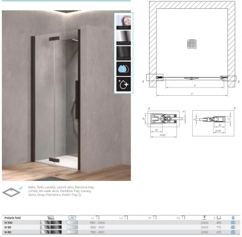 Душевая дверь Kolpa-San Polaris Fold N 80-L black transparent 516390