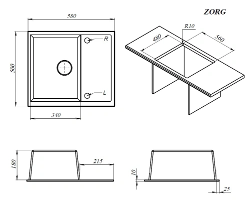 Мойка кухонная Zorg Apollo 58 белый камень